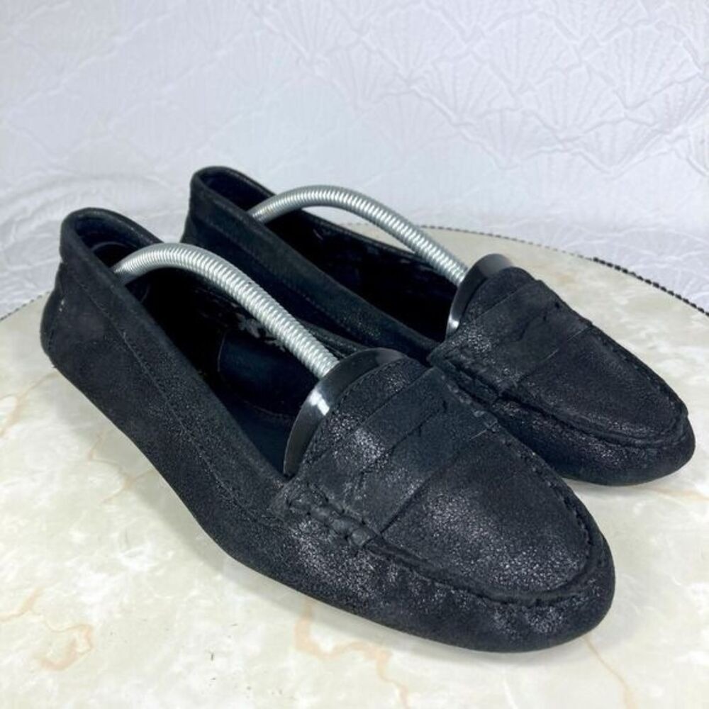Lauren Ralph Lauren Penny Driving Loafers Womens 6.5 Black Shimmer Suede Shoes
